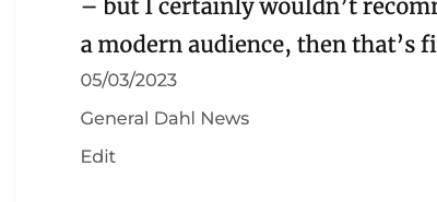 A screenshot from a post on RoaldDahlFans.com, showing an Edit link beneath a post